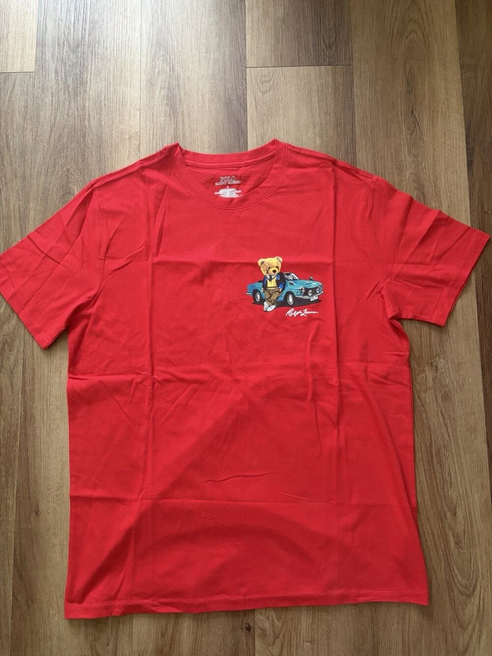 ⁠Polo Ralph Lauren Bear T Shirt Mens Large Red Car Graphic Short Sleeve